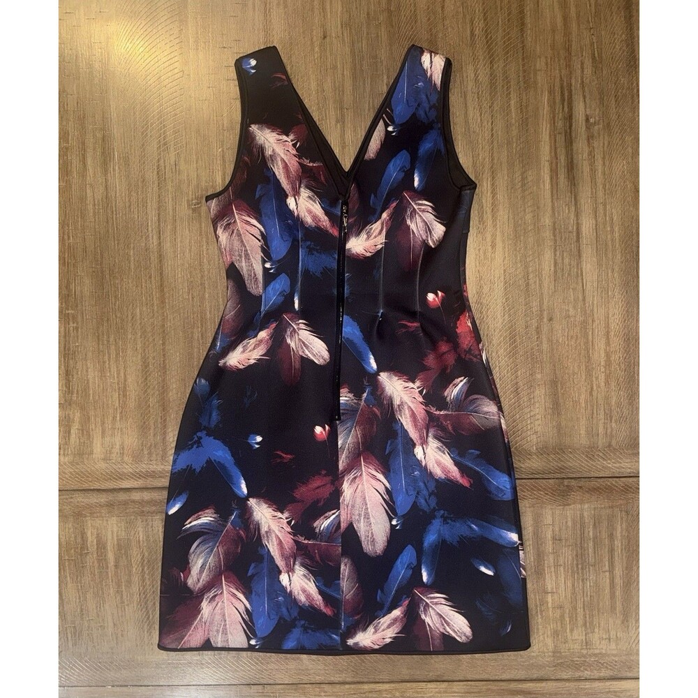 WHBM White House Black Market Dress Black Feather Print Scuba Mini Dress Size 6 - Picture 11 of 13